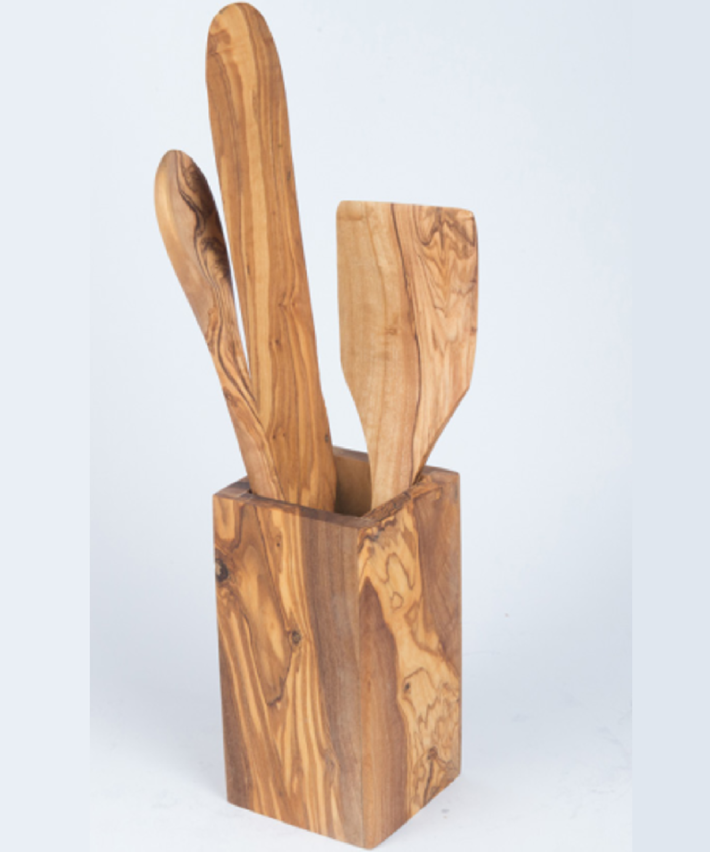 Set de cuisine en bois d'olivier 3 pièces avec un support carré