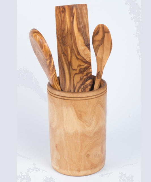 Set de cuisine en bois d'olivier 3 pièces avec un support rond