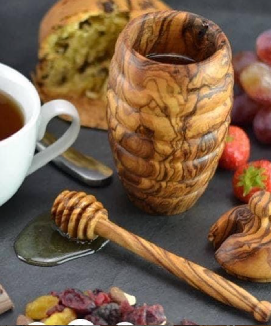 Pot de miel avec cuillère en Bois d'olivier