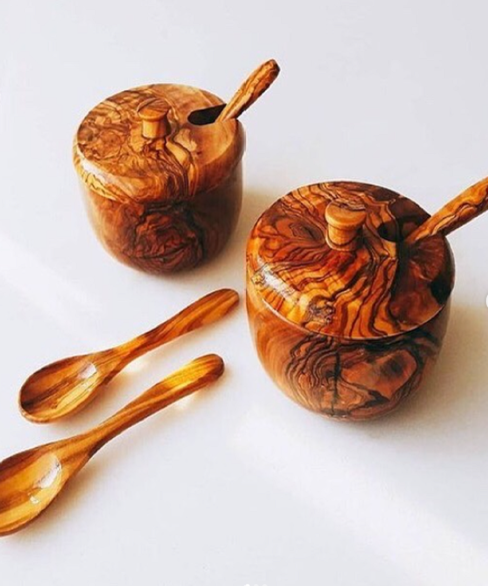 Pot avec cuillère en Bois d'olivier