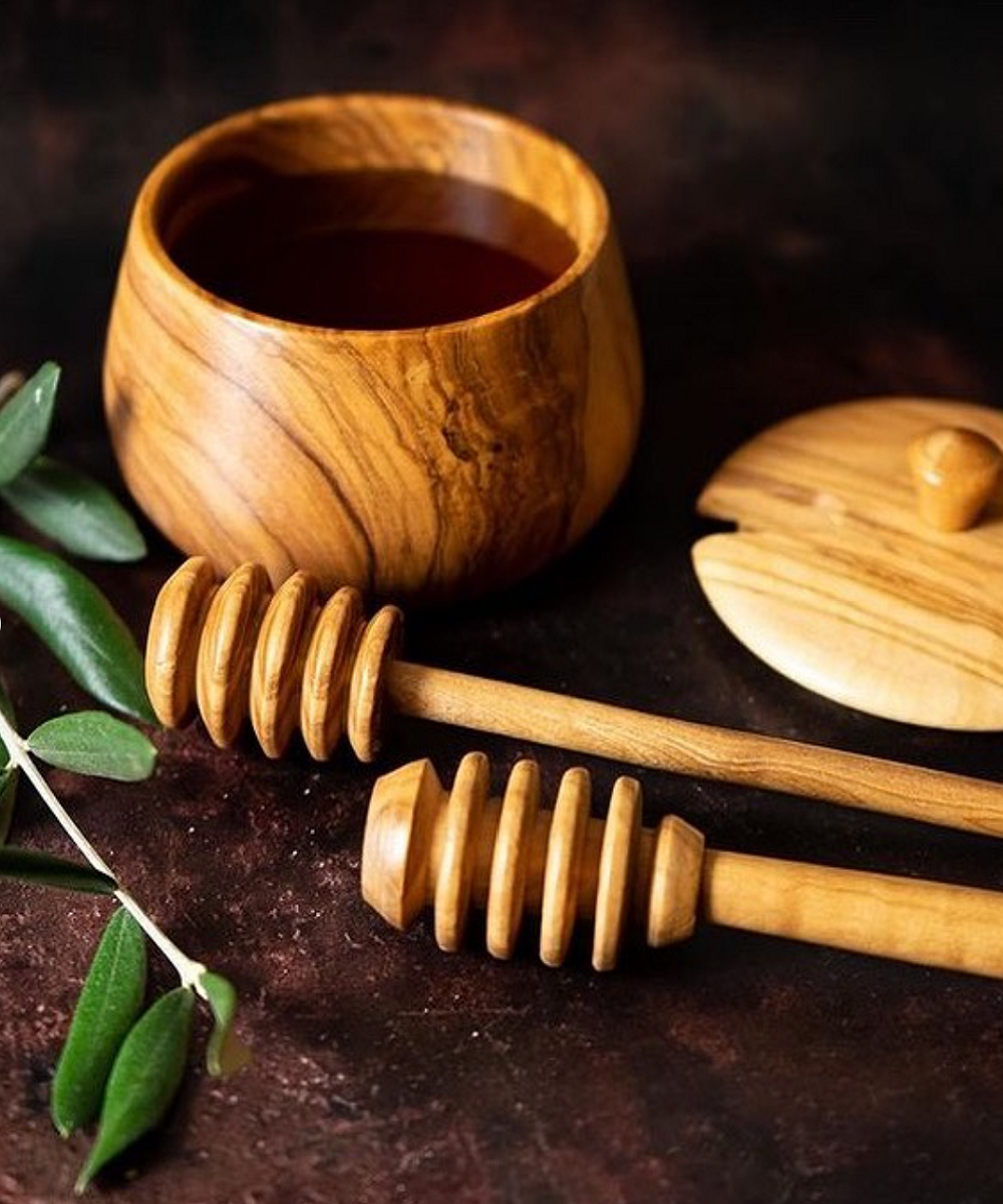 Pot avec cuillère en Bois d'olivier