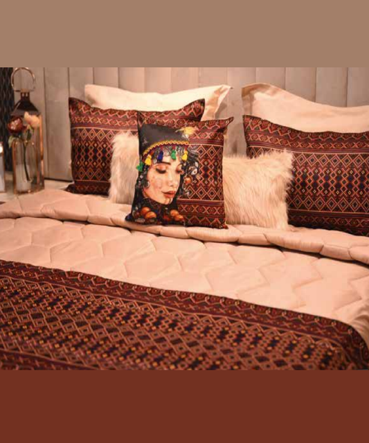 Parure de lit 5 pièces à motif imprimé arabesque